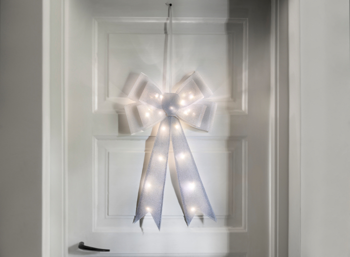 Sløyfe i sølvfarget velur 24 mikro-LED 38 x 60 cm